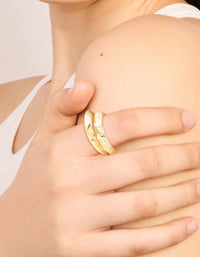 Gold Plated Knife Edge & Diamante Checkered Rings 2-Pack - link has visual effect only
