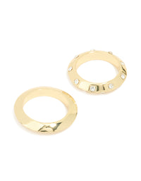 Gold Plated Knife Edge & Diamante Checkered Rings 2-Pack - link has visual effect only