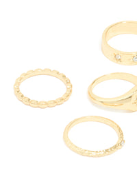 Gold Plated Star Stamped Signet & Textured Rings 5-Pack - link has visual effect only