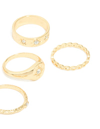 Gold Plated Star Stamped Signet & Textured Rings 5-Pack - link has visual effect only