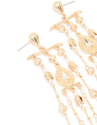 Gold Beads & Pearl Fringe Drop Earrings - link has visual effect only