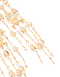 Gold Beads & Pearl Fringe Drop Earrings - link has visual effect only
