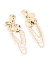 Gold Pearl Statement Floral Chain Drop Earrings - link has visual effect only
