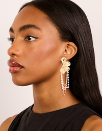 Gold Pearl Statement Floral Chain Drop Earrings - link has visual effect only