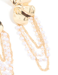 Gold Pearl Statement Floral Chain Drop Earrings - link has visual effect only