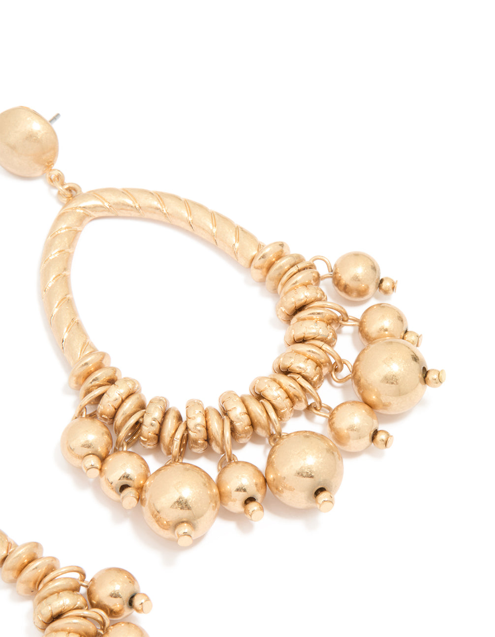 Worn Gold Multi Beads & Rings Drop Earrings