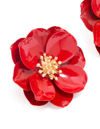 Red Coated Metal Small Flower Stud Earrings - link has visual effect only