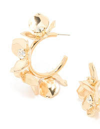 Gold Diamante Floral Hoop Earrings - link has visual effect only