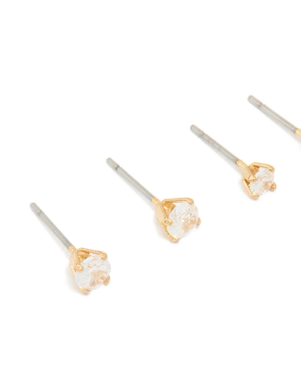 Gold Plated Cubic Zirconia Round Stud Earrings Set