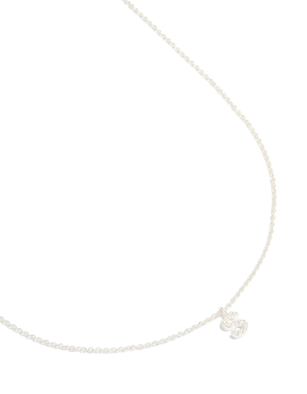 Silver Plated Brass Cubic Zirconia Letter S Necklace