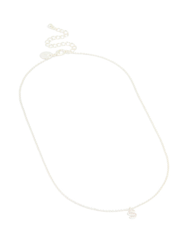 Silver Plated Brass Cubic Zirconia Letter S Necklace