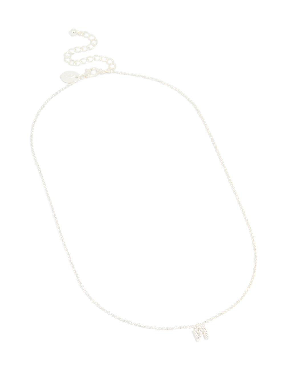 Silver Plated Brass Cubic Zirconia Letter M Necklace