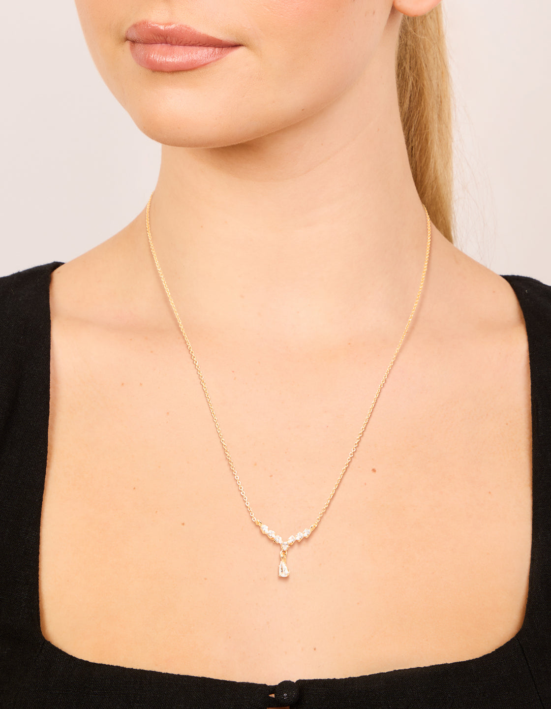 Gold Plated Cubic Zirconia Waterdrop Pendant Necklace