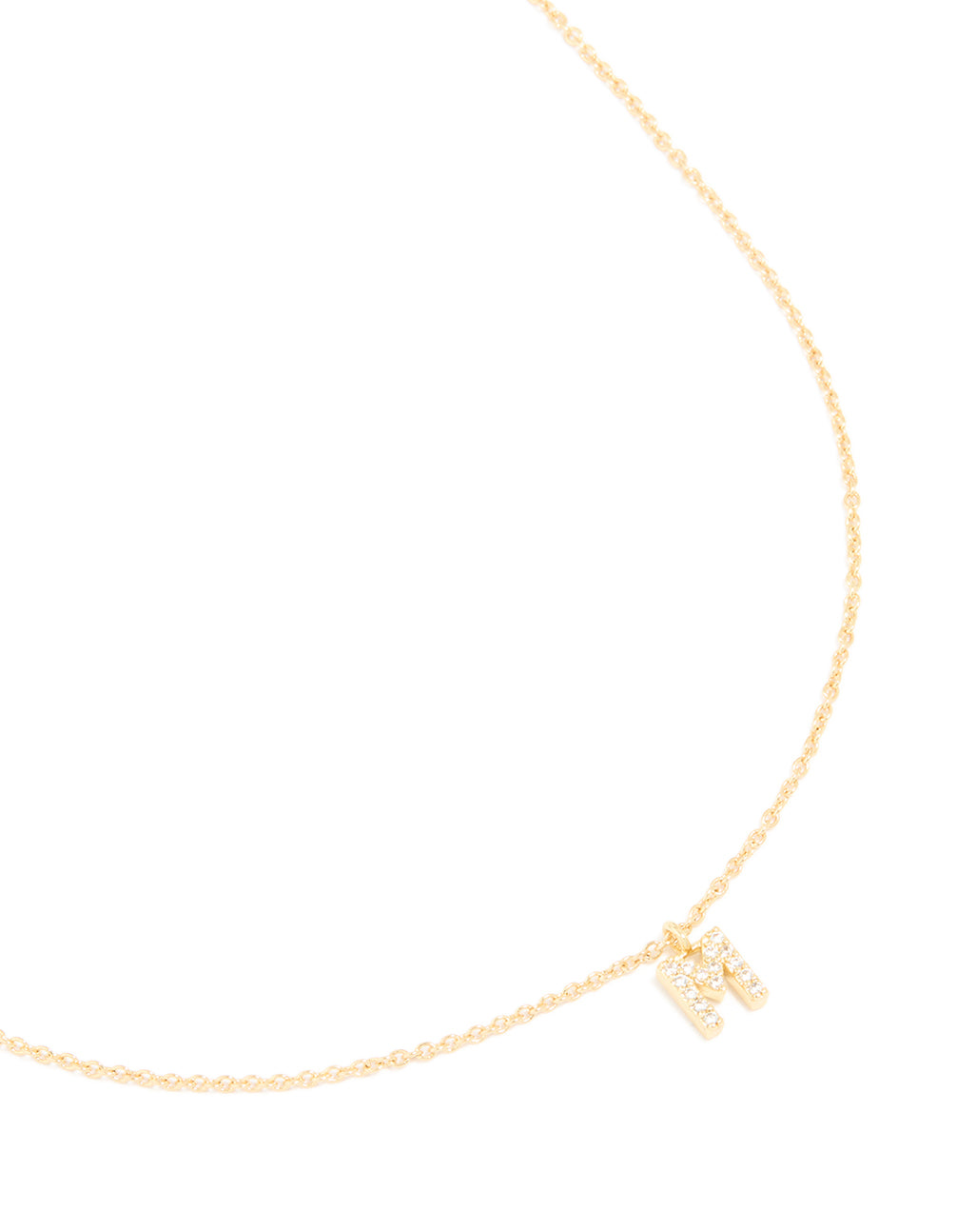 Gold Plated Brass Cubic Zirconia Letter M Necklace