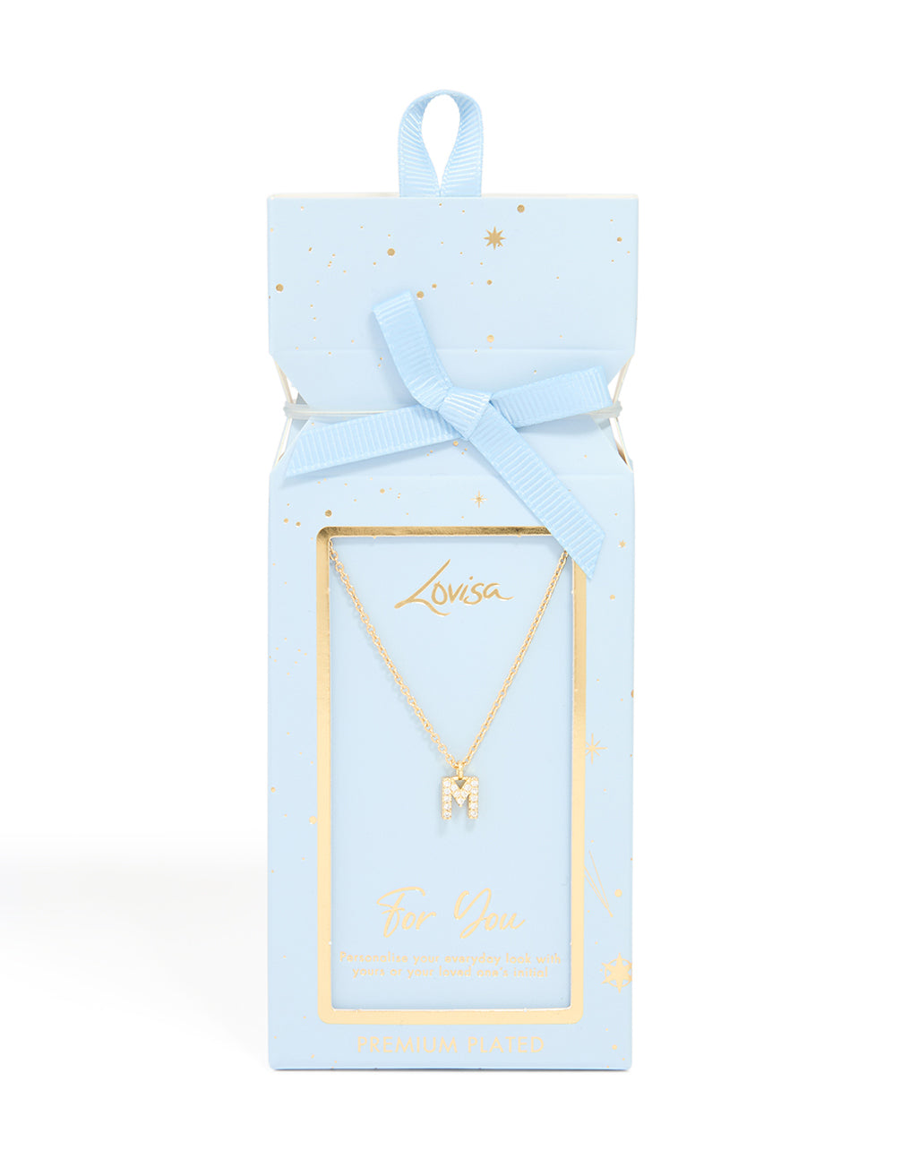 Gold Plated Brass Cubic Zirconia Letter M Necklace