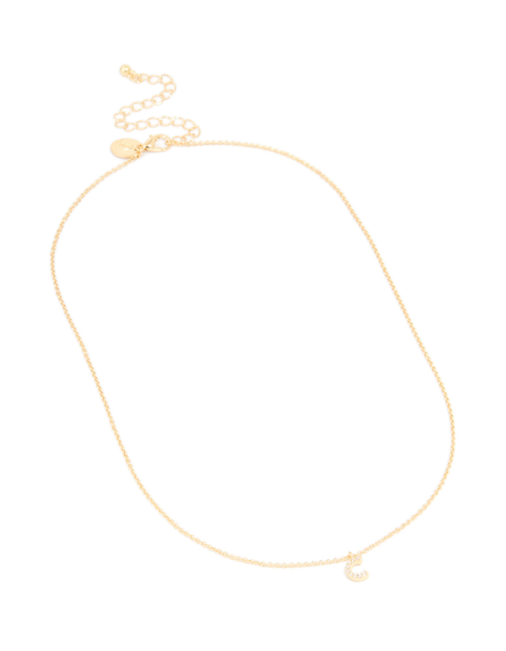 Gold Plated Brass Cubic Zirconia Letter C Necklace