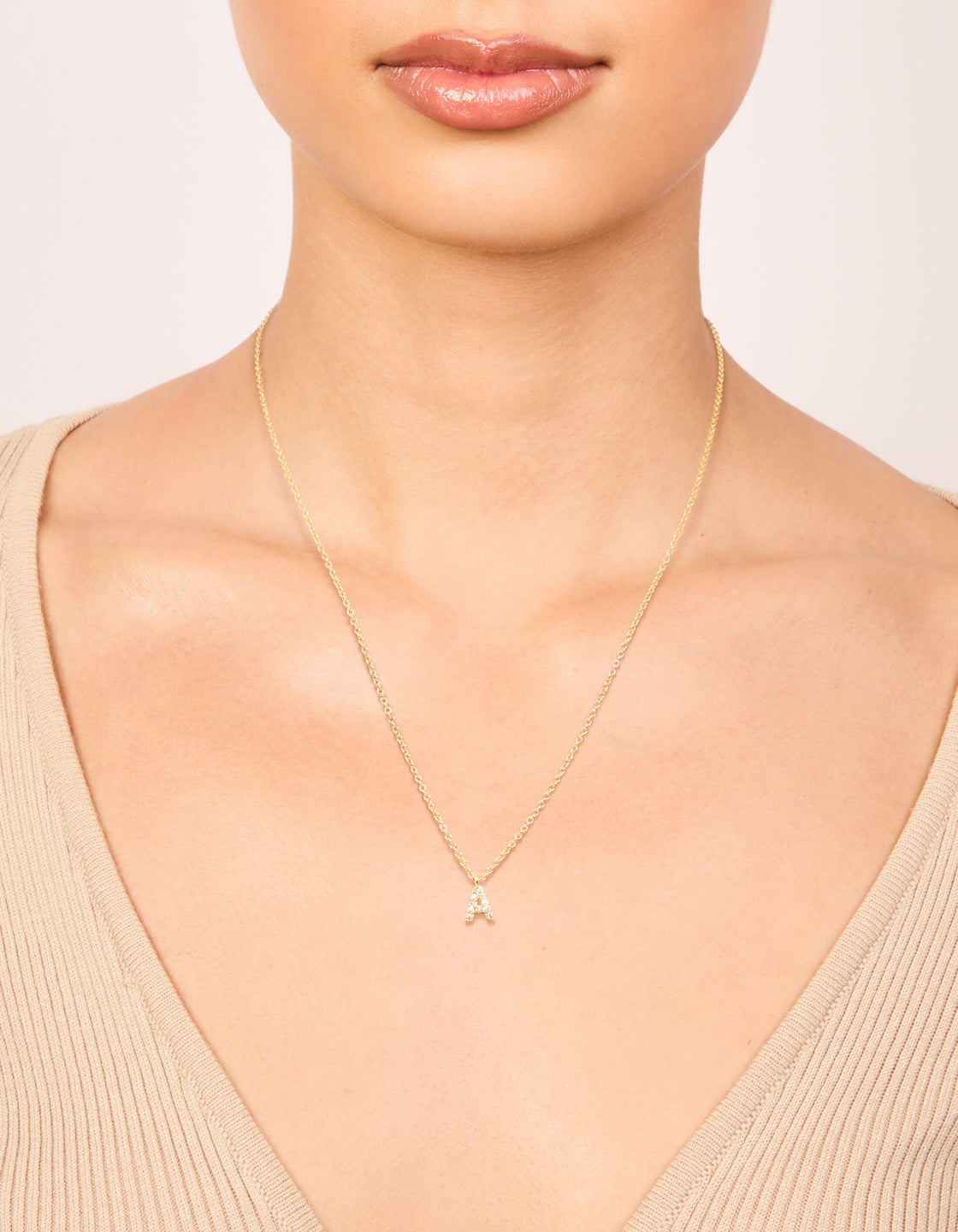 Gold Plated Brass Cubic Zirconia Letter A Necklace