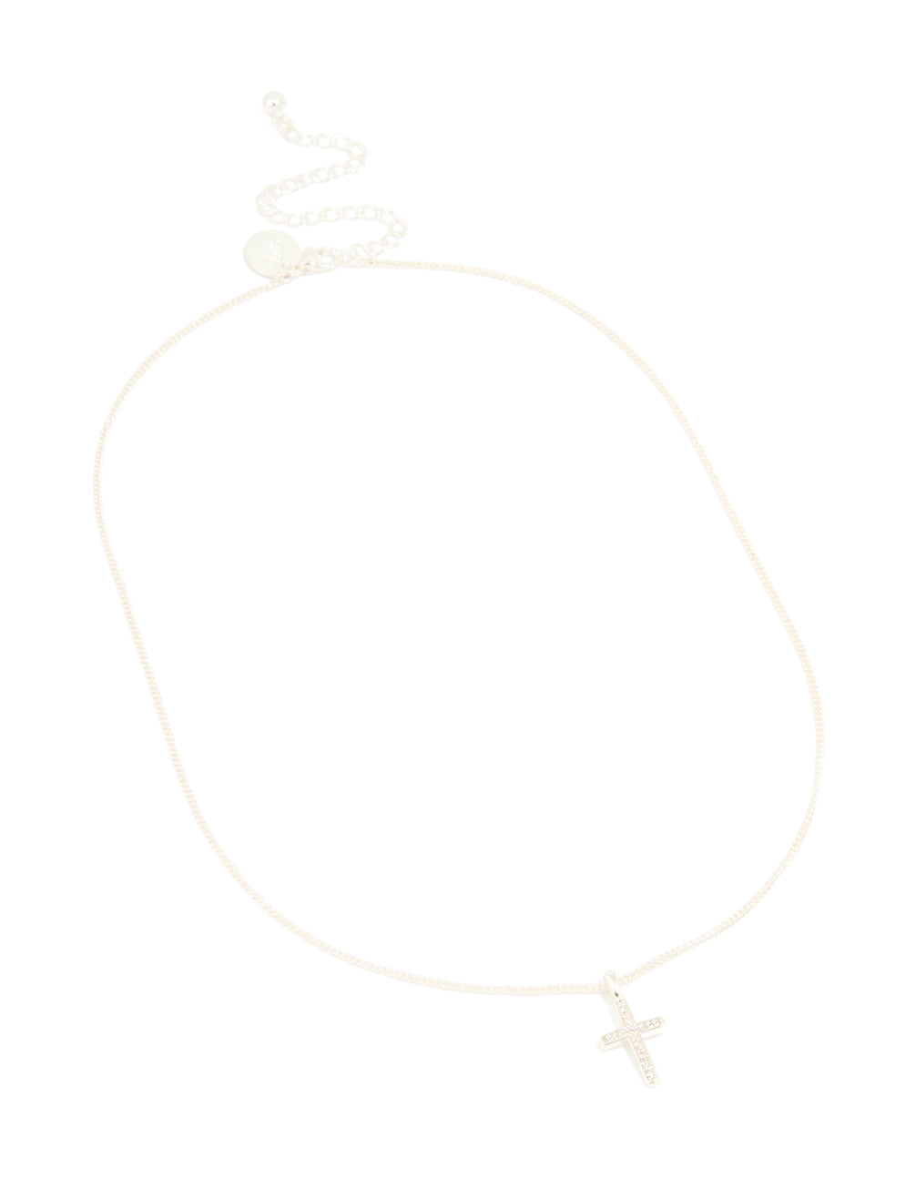 Silver Plated Cubic Zirconia Cross Pendant Necklace