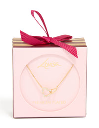 Gold Plated Cubic Zirconia Linked Hearts Pendant Necklace - link has visual effect only