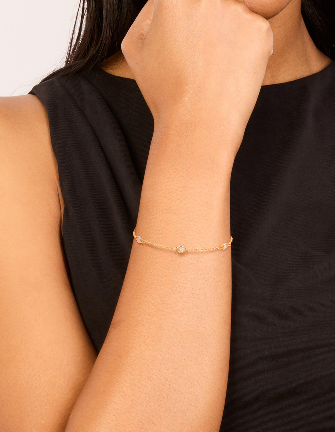 Gold Plated Cubic Zirconia Round Station Bracelet