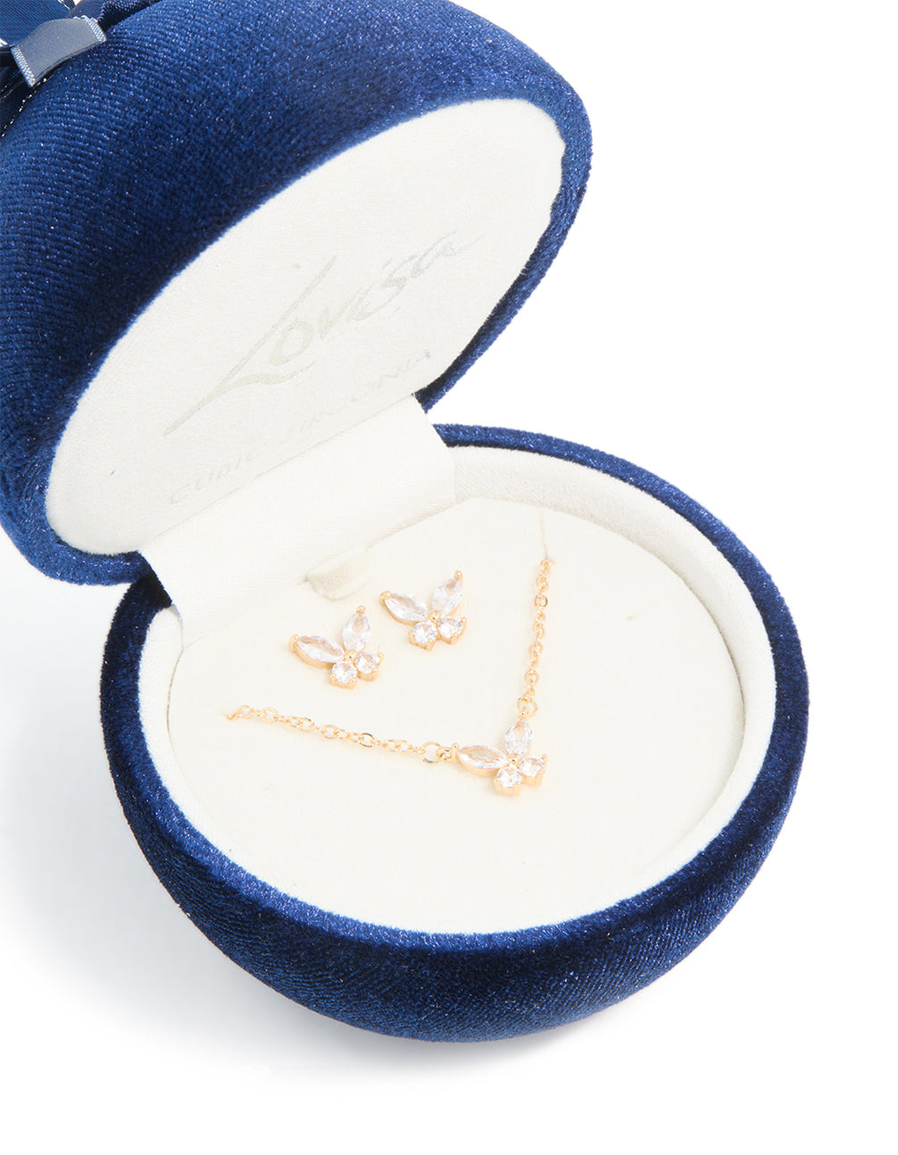 Gold Cubic Zirconia Butterfly Necklace & Earrings Set