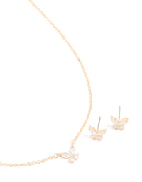 Gold Cubic Zirconia Butterfly Necklace & Earrings Set - link has visual effect only
