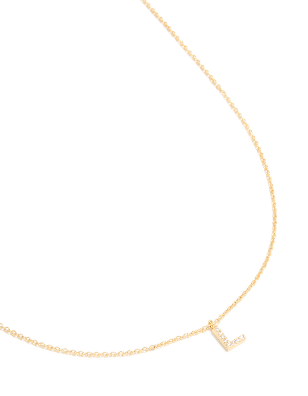Gold Plated Brass Cubic Zirconia Letter L Necklace