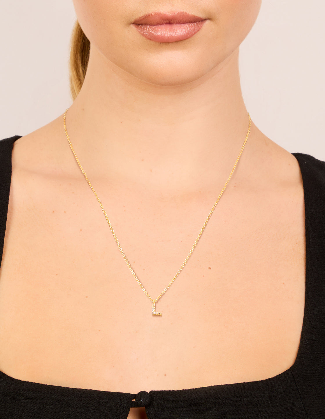 Gold Plated Brass Cubic Zirconia Letter L Necklace