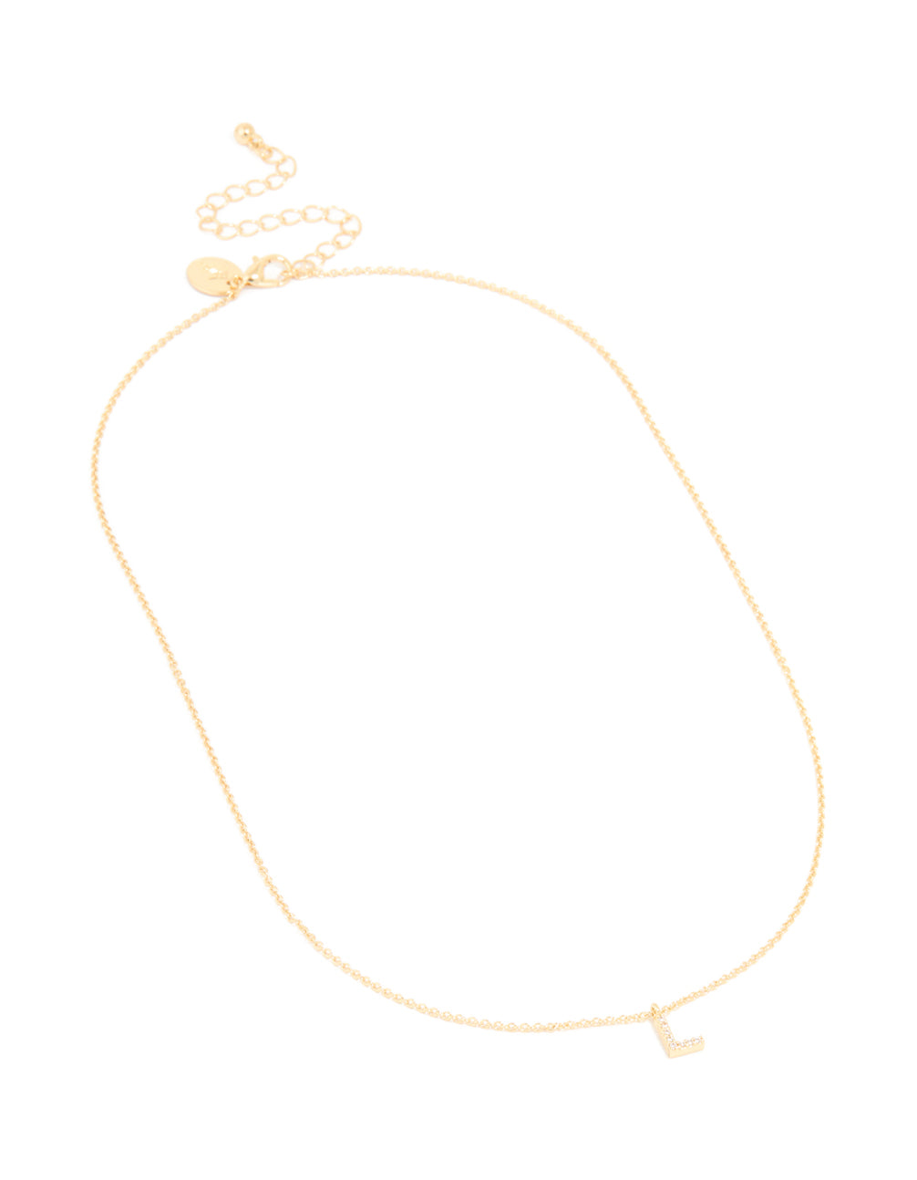 Gold Plated Brass Cubic Zirconia Letter L Necklace