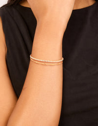 Gold Plated Cubic Zirconia Tennis & Plain Chain Layered Bracelet - link has visual effect only