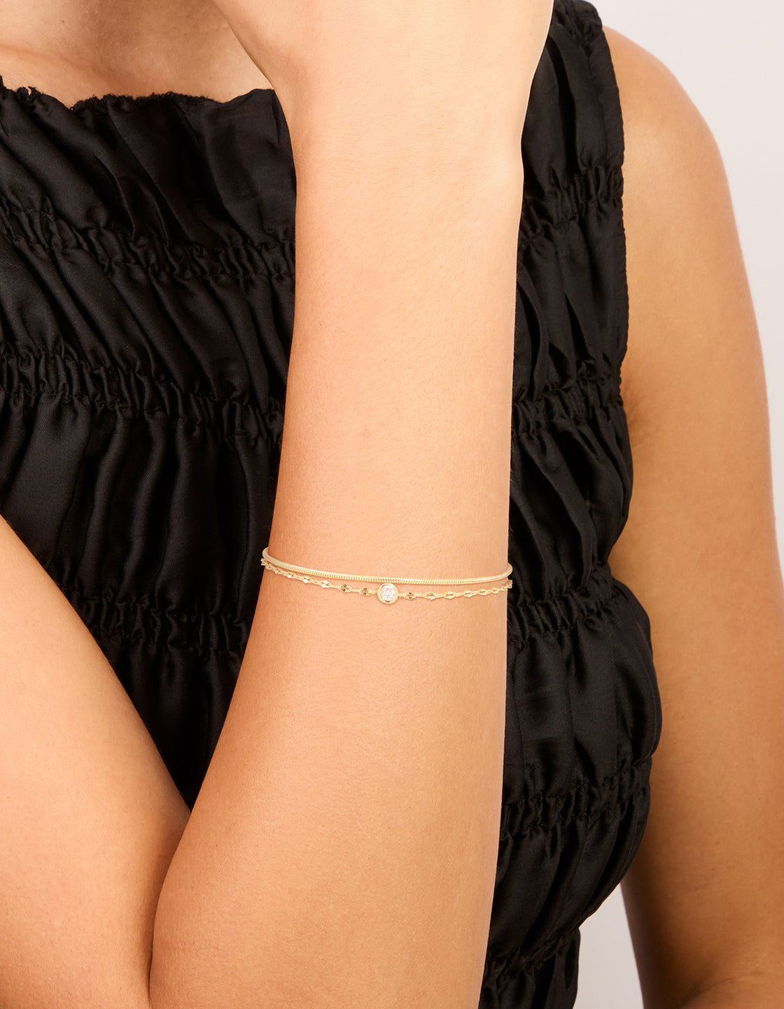 Gold Plated Cubic Zirconia & Chain Layered Bracelet