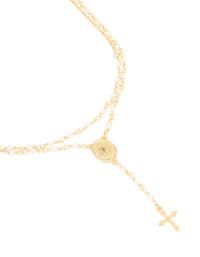 Gold Plated Pearl Mary Pearl Y-Necklace 2-Pack - link has visual effect only