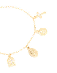 Gold Plated Oval Mary Cross Charm Bracelet - link has visual effect only