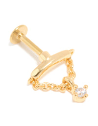 Gold Plated Surgical Steel Cubic Zirconia Chain Single Flat Back Stud - link has visual effect only