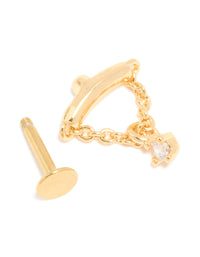 Gold Plated Surgical Steel Cubic Zirconia Chain Single Flat Back Stud - link has visual effect only