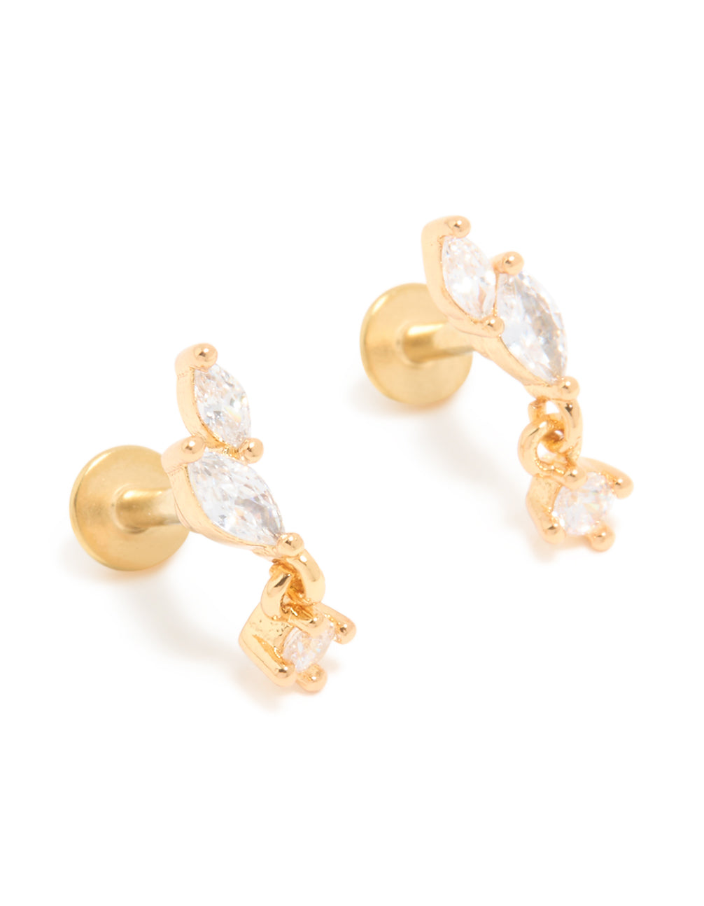 Gold Plated Surgical Steel Cubic Zirconia Leaf Drop Flat Back Studs