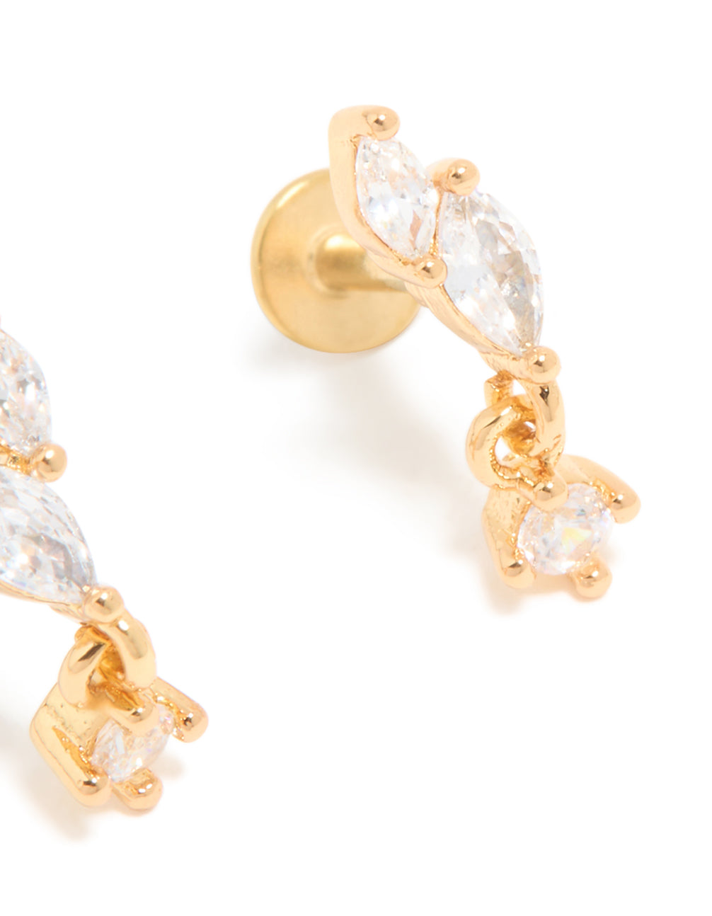 Gold Plated Surgical Steel Cubic Zirconia Leaf Drop Flat Back Studs