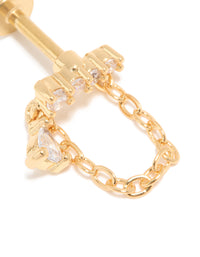 Gold Plated Surgical Steel Cubic Zirconia Crawler Chain Single Flat Back Stud - link has visual effect only