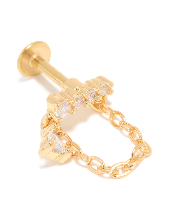 Gold Plated Surgical Steel Cubic Zirconia Crawler Chain Single Flat Back Stud