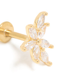 Gold Plated Surgical Steel Cubic Zirconia Flower Single Flat Back Stud - link has visual effect only