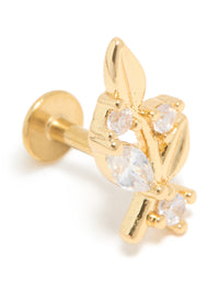 Gold Plated Surgical Steel Cubic Zirconia Floral Single Flat Back Stud - link has visual effect only