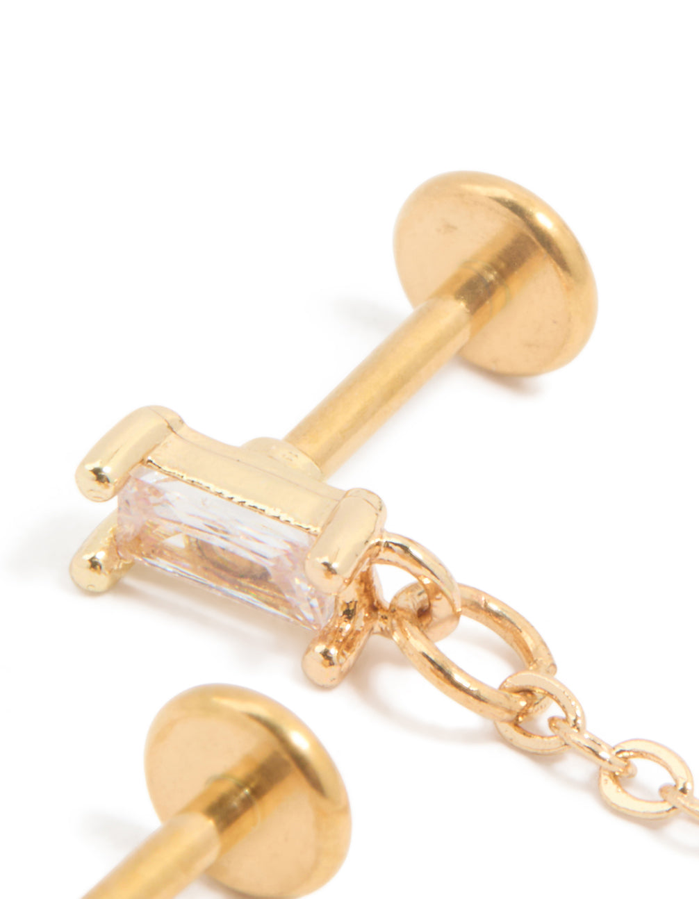 Gold Plated Surgical Steel Chain Cubic Zirconia Stacking Flat Back Stud