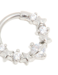 Surgical Steel Cubic Zirconia Floral Clicker Ring - link has visual effect only