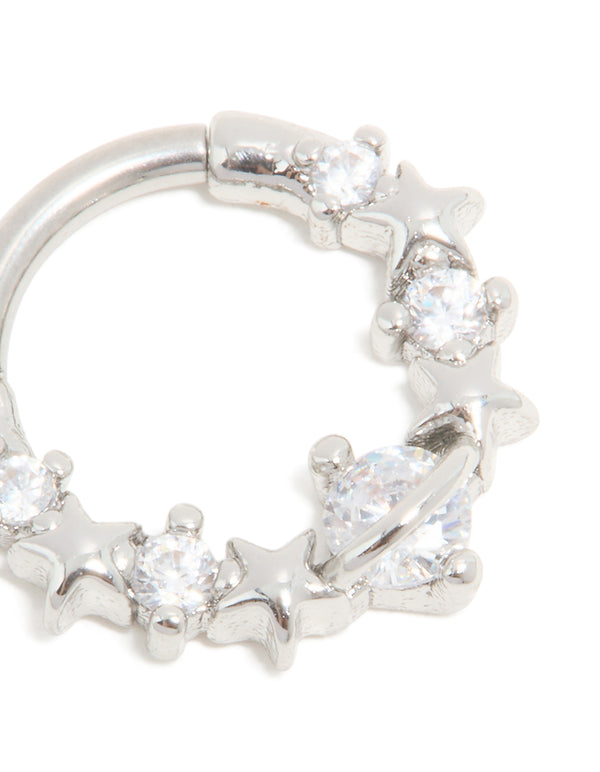 Surgical Steel Cubic Zirconia Floral Clicker Ring
