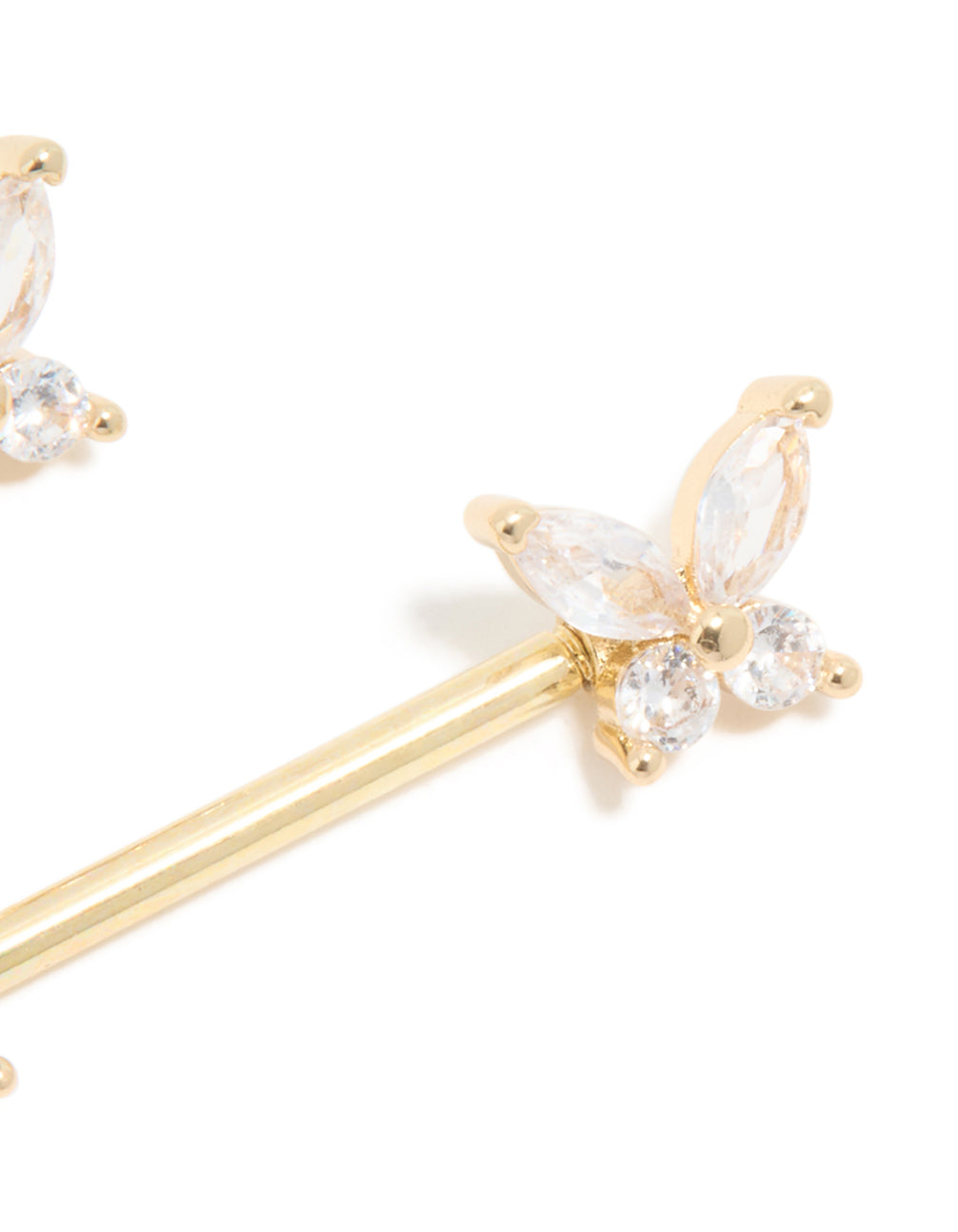 Gold Plated Titanium Cubic Zirconia Butterfly Nipple Bars