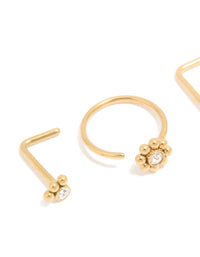 Gold Plated Titanium Cubic Zirconia Floral Nose Ring & Nose Studs 4-Pack - link has visual effect only