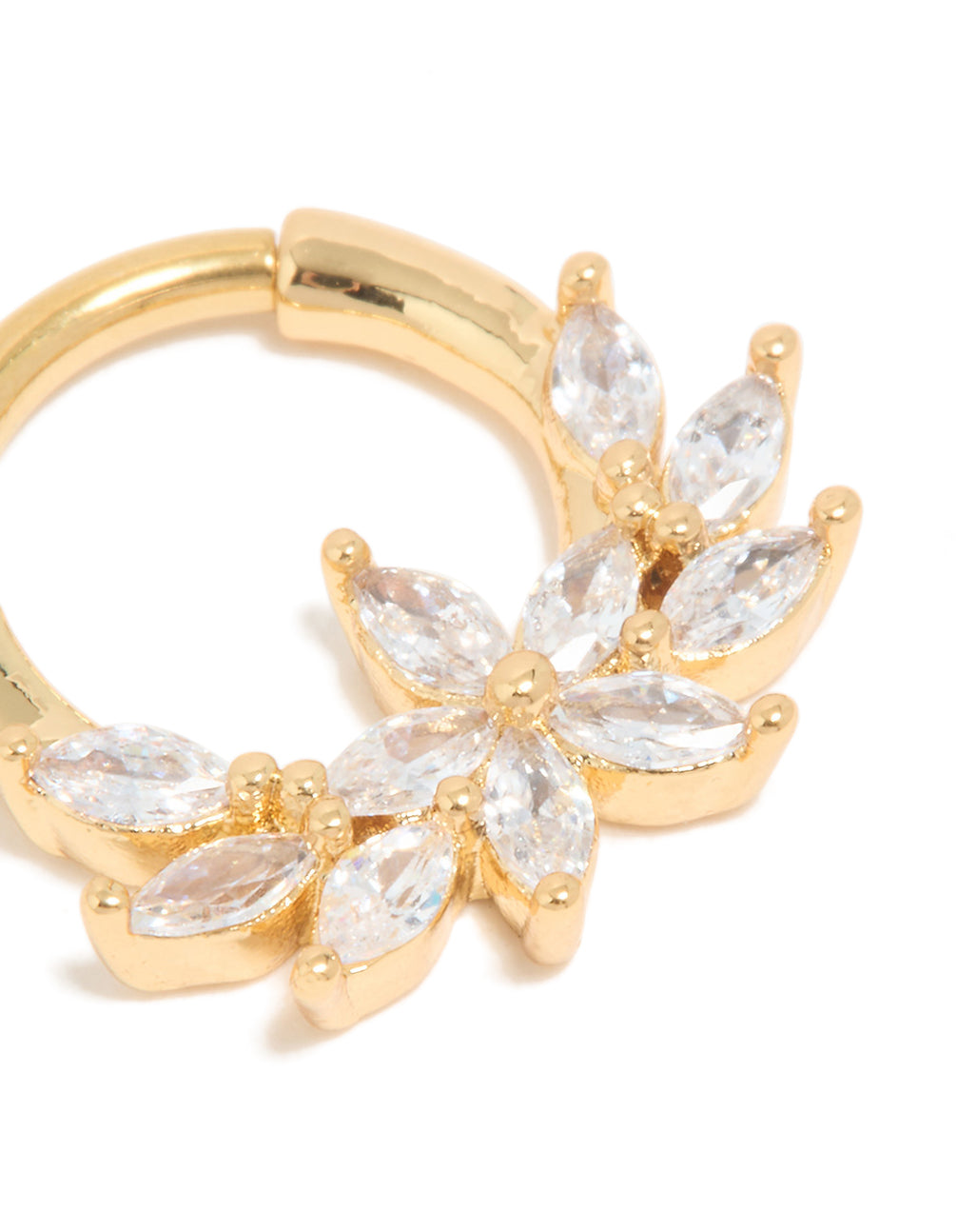 Gold Plated Titanium Floral Cubic Zirconia Clicker Ring