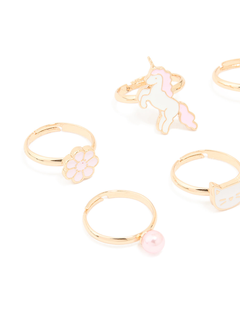 Kids Gold Cat & Unicorn Rings 6-Pack