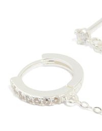 Sterling Silver Cubic Zirconia Chain Huggie & Stud Double Earring - link has visual effect only