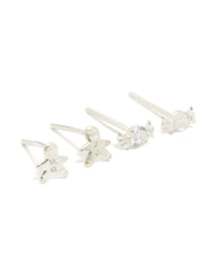 Sterling Silver Cubic Zirconia Xmas Gingerbread Man & Candy Stud Earrings 2-Pack - link has visual effect only